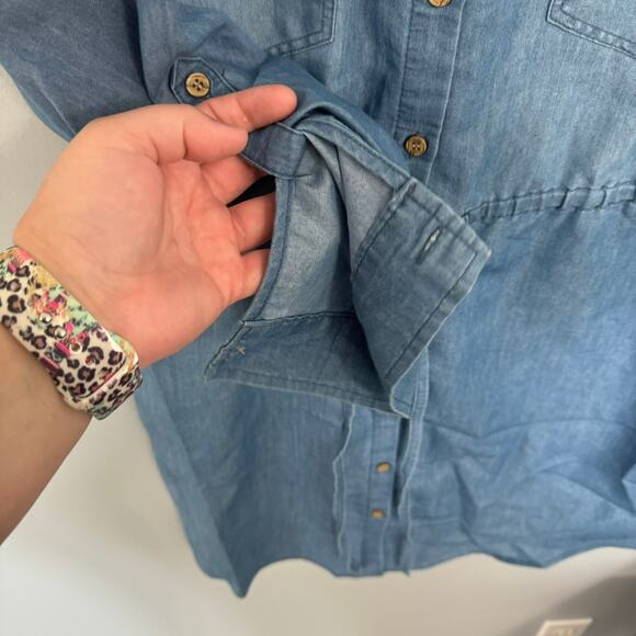 Ci Sono Blue Chambray Button Down Shirt Dress Size Large Knee Length - Picture 2 of 6